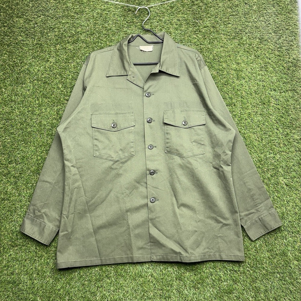 Vintage Military OG 107 Button Up Shirt 18x35 Fatigue Vietnam 70s Sateen